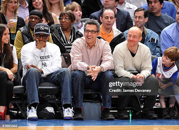 Spike Lee and John Turturro attends a game between the Philadelphia 76ers and the New York Knicks at Madison Square Garden on March 19, 2010 in New...