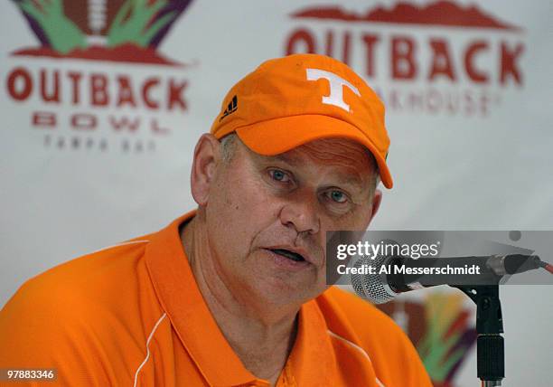 Tennessee coach Phillip Fulmer at a post-game press conference at the Outback Bowl on January 1, 2007 in Tampa, Florida. Penn State defeated...