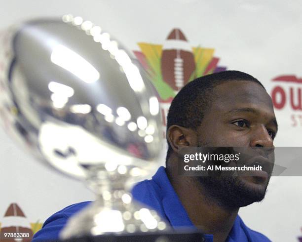 Penn State tailback Tony Hunt with the MVP trophy at the Outback Bowl on January 1, 2007 in Tampa, Florida. Penn State defeated Tennessee 20 - 10.