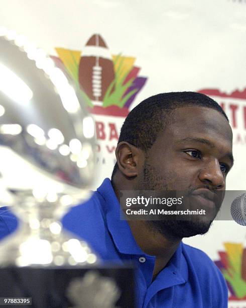 Penn State tailback Tony Hunt with the MVP trophy at the Outback Bowl on January 1, 2007 in Tampa, Florida. Penn State defeated Tennessee 20 - 10.