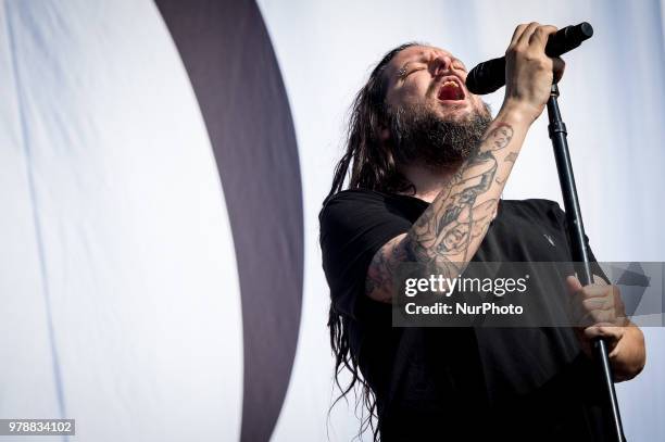 American singer and musician Jonathan Davis best known as the lead vocalist and frontman of Nu Metal band Korn performs live on stage during Firenze...