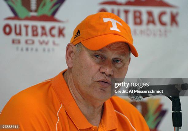 Tennessee coach Phillip Fulmer at a post-game press conference at the Outback Bowl Jan. 1, 2007 in Tampa. Penn State defeated Tennessee 20 - 10.