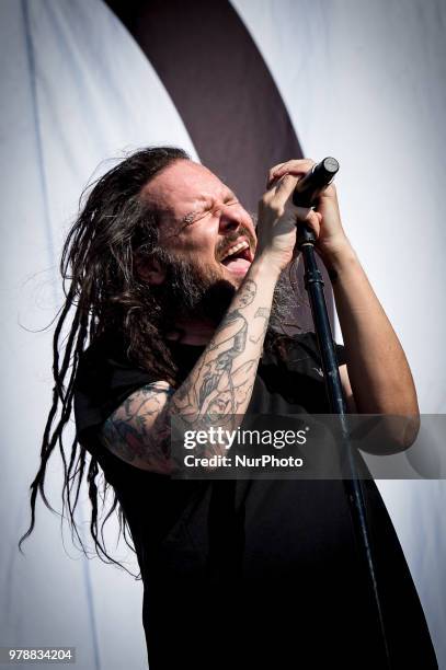 American singer and musician Jonathan Davis best known as the lead vocalist and frontman of Nu Metal band Korn performs live on stage during Firenze...