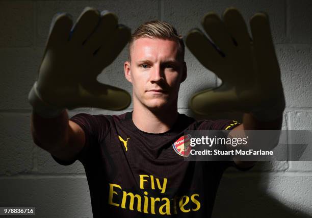 Arsenal unveil new signing Bernd Leno at London Colney on June 19, 2018 in St Albans, England.