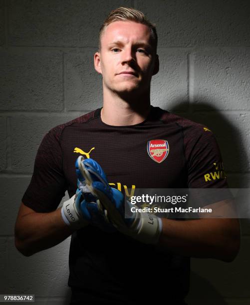 Arsenal unveil new signing Bernd Leno at London Colney on June 19, 2018 in St Albans, England.