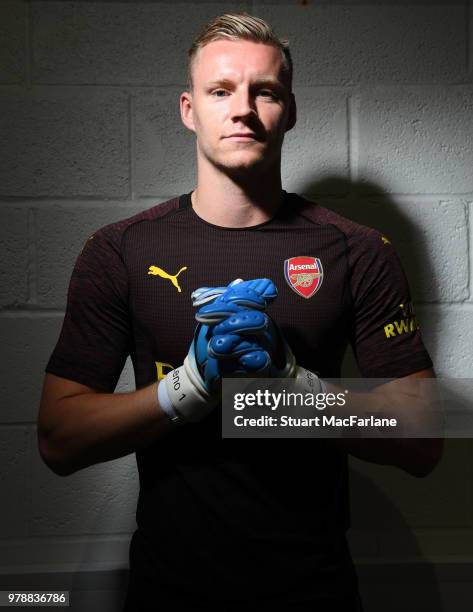 Arsenal unveil new signing Bernd Leno at London Colney on June 19, 2018 in St Albans, England.