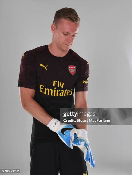 Arsenal unveil new signing Bernd Leno at London Colney on June 19, 2018 in St Albans, England.