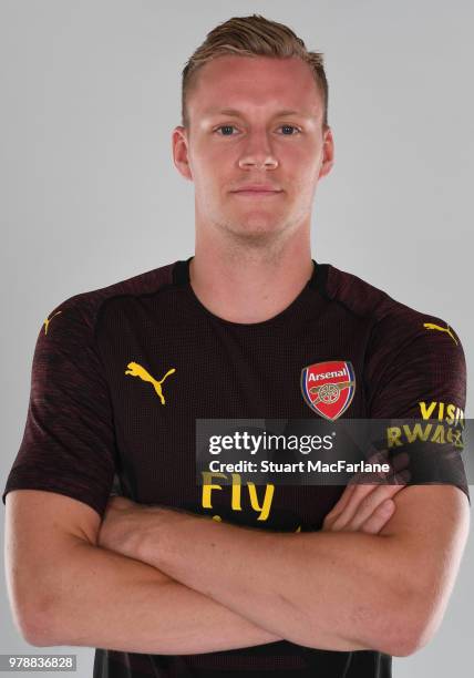 Arsenal unveil new signing Bernd Leno at London Colney on June 19, 2018 in St Albans, England.