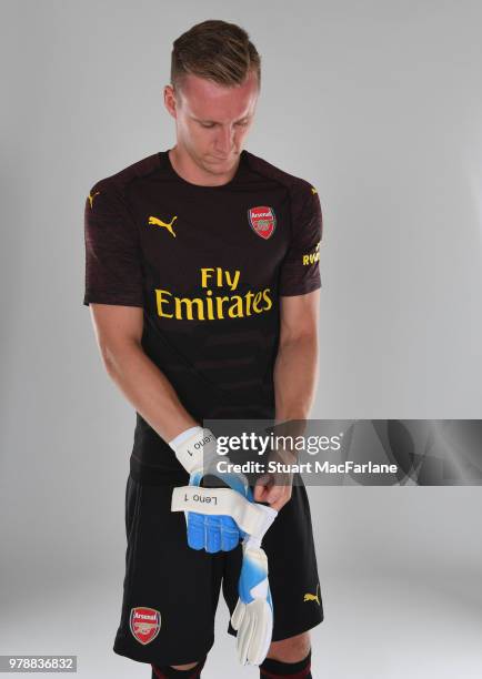 Arsenal unveil new signing Bernd Leno at London Colney on June 19, 2018 in St Albans, England.