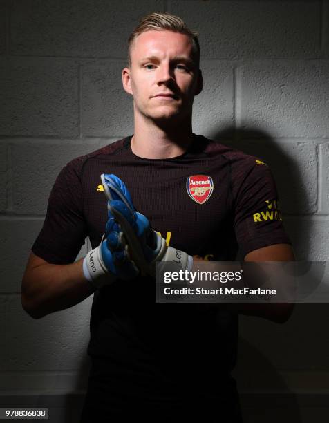 Arsenal unveil new signing Bernd Leno at London Colney on June 19, 2018 in St Albans, England.