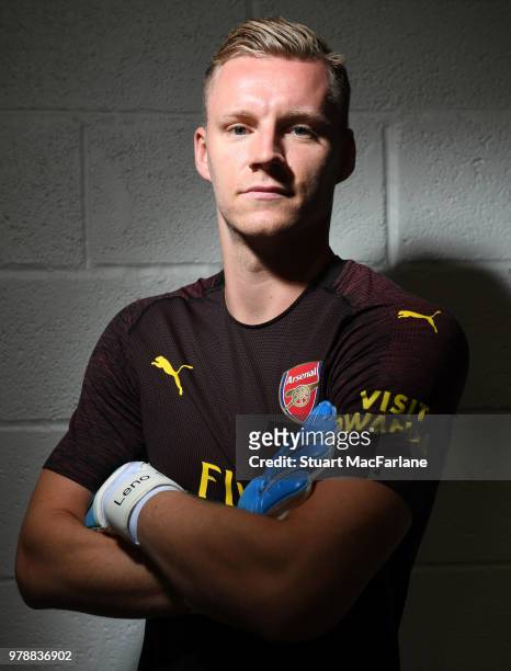 Arsenal unveil new signing Bernd Leno at London Colney on June 19, 2018 in St Albans, England.