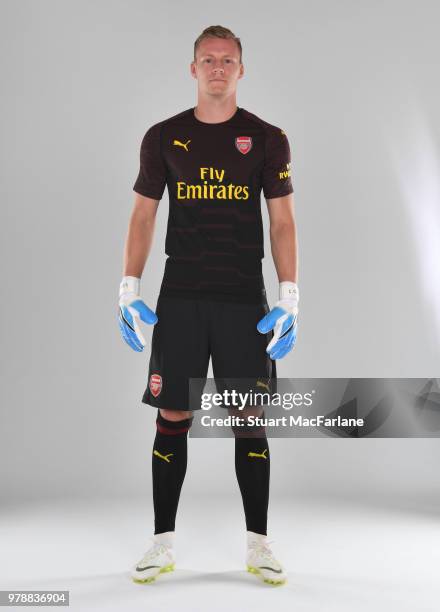 Arsenal unveil new signing Bernd Leno at London Colney on June 19, 2018 in St Albans, England.