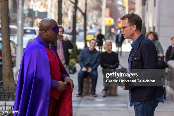 Kimmy is... Little Girl, Big City!" Episode 401 -- Pictured: Tituss Burgess as Titus Andromedon, Greg Kinnear as Himself --