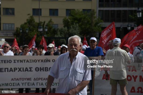 Pensioners march protesting over fear of further pension cuts, in central Athens Greece, 19 June 2018