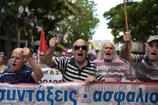 Pensioners march protesting over fear of further pension cuts, in central Athens Greece, 19 June 2018