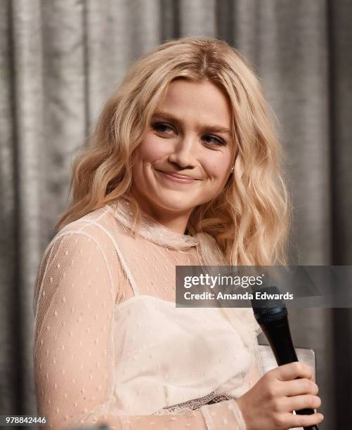 Actress Maddie Hasson attends the SAG-AFTRA Foundation Conversations screening of "Impulse" at the SAG-AFTRA Foundation Screening Room on June 19,...