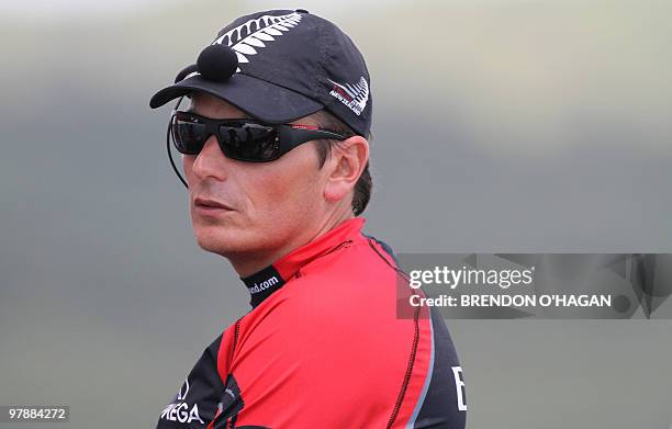 Emirates Team New Zealand Skipper Dean Barker competes in the finals of the Louis Vuitton sailing trophy in Auckland on March 20 2010. AFP...