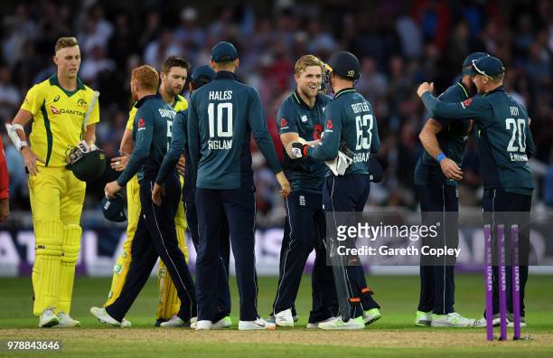 England celebrate after winning the 3rd Royal London ODI match between England and Australia at Trent Bridge on June 19, 2018 in Nottingham, England.