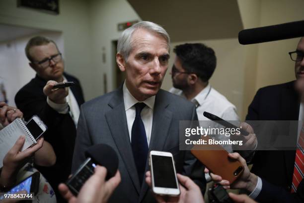 Senator Rob Portman, a Republican from Ohio, speaks to members of the media ahead of a Senate weekly luncheon meeting at the U.S. Capitol in...