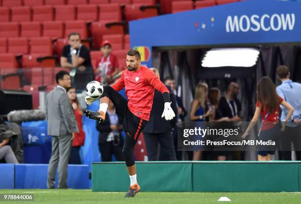 Bartosz Bialkowski of Poland during warm up before the 2018 FIFA World Cup Russia group H match between Poland and Senegal at Spartak Stadium on June...