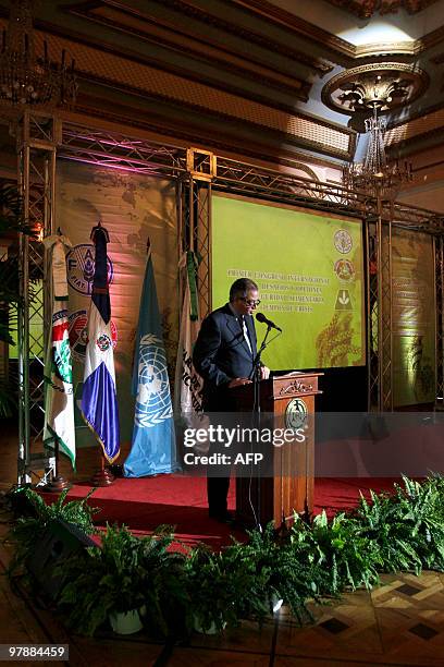 Egyptian ambassador to the FAO Ashraf Rashed delivers a speech during a FAO-sponsored international congress on food security, in Santo Domingo,...