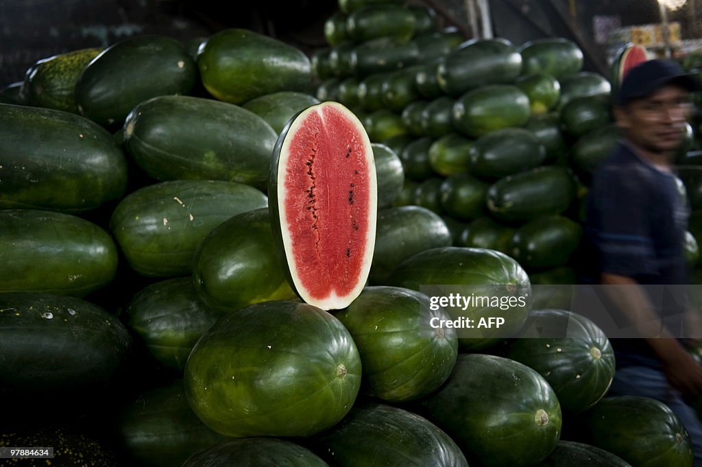 Picture of watermelons for sale at the w