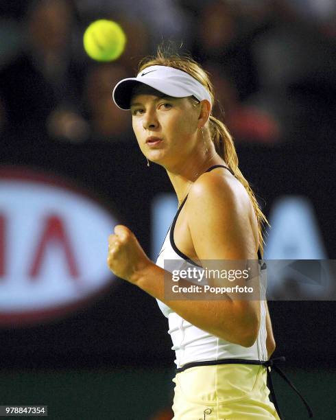 Maria Sharapova of Russia reacts during her match on Day 8 of the Australian Open at Melbourne Park on January 22, 2007.