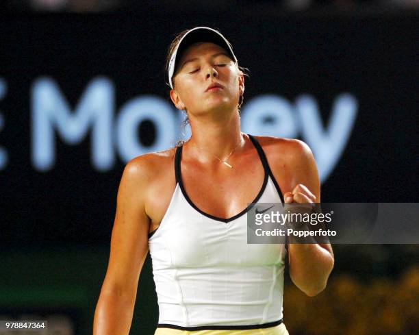 Maria Sharapova of Russia reacts during her match on Day 8 of the Australian Open at Melbourne Park on January 22, 2007.