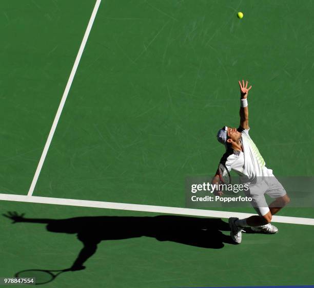 Tommy Haas of Germany enroute to winning his quarter-final match on Day 10 of the Australian Open at Melbourne Park on January 24, 2007.