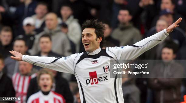 Vincenzo Montella of Fulham celebrates after scoring the opening goal during the FA Cup 4th round match between Fulham and Stoke City at Craven...