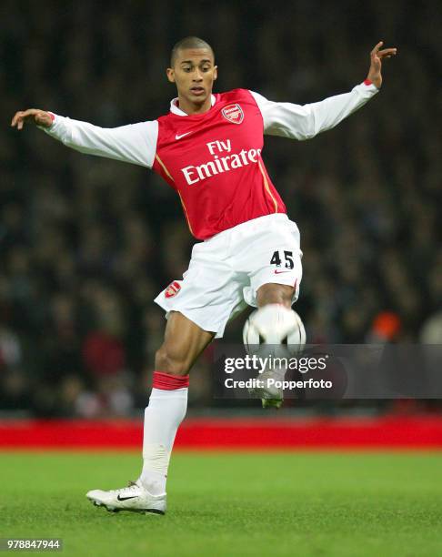 Armand Traore of Arsenal in action during the Carling Cup Semi Final 2nd Leg match between Arsenal and Tottenham Hotspur at the Emirates Stadium in...