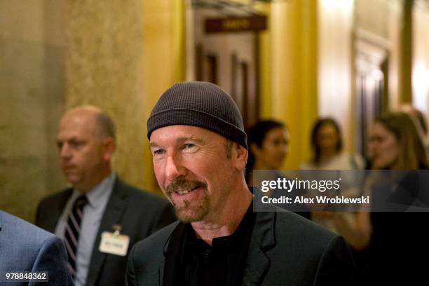 Guitarist 'The Edge' walks through at the U.S. Capitol on June 19, 2018 in Washington, DC. The Edge and singer Bono are meeting with Republican and...