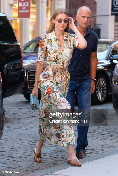 Model Gigi Hadid is seen walking in SoHo on June 19, 2018 in New York City.