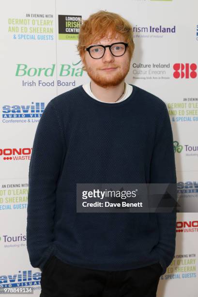 Ed Sheeran attends "An Evening With Dermot O'Leary Presents...Ed Sheeran At The London Irish Centre" on June 19, 2018 in London, England.
