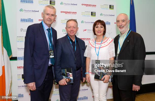 Adrian O'Neil, Joseph Madigan, Ciaran Carran and Guest attend "An Evening With Dermot O'Leary Presents...Ed Sheeran At The London Irish Centre" on...