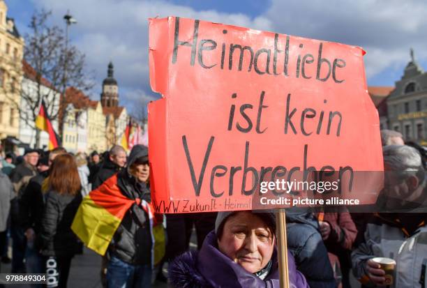 The group 'Zukunft Heimat' protest against refugees and the German government's immigration policies in Cottbus, Germany, 24 February 2018. A woman...