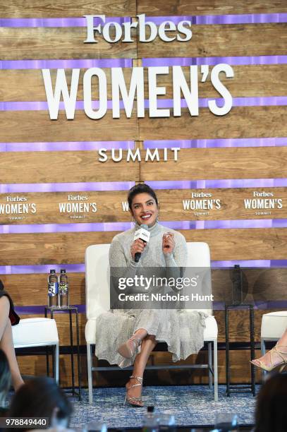 Priyanka Chopra speaks onstage during "Breaking Barriers, Engaging Billions: Panel" at the 2018 Forbes Women's Summit at Pier Sixty at Chelsea Piers...