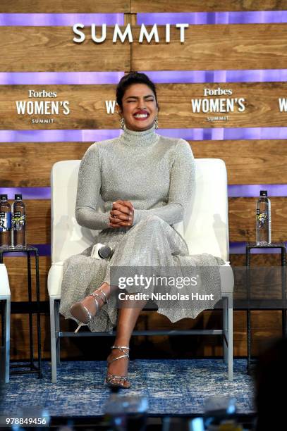 Priyanka Chopra speaks onstage during "Breaking Barriers, Engaging Billions: Panel" at the 2018 Forbes Women's Summit at Pier Sixty at Chelsea Piers...