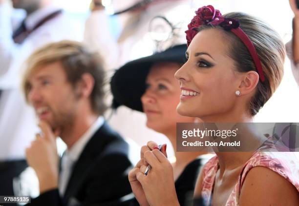 Judge Laura Dundovic looks on during Myer Ladies Day as part of the Golden Slipper Racing Carnival at Rosehill Gardens on March 20, 2010 in Sydney,...