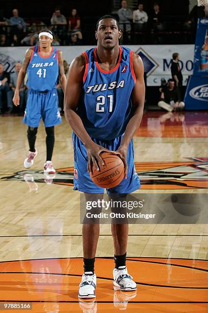 Latavious Williams of the Tulsa 66ers goes to the line for a free throw against the Idaho Stampede at Qwest Arena on March 19, 2010 in Boise, Idaho....