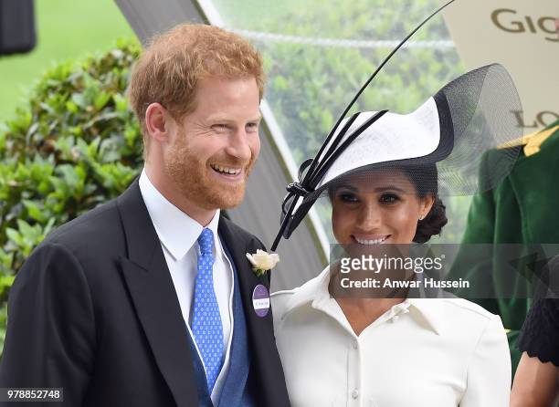 Prince Harry, Duke of Sussex and Meghan, Duchess of Sussex, making her Royal Ascot debut, attends day one of Royal Ascot at Ascot Racecourse on June...