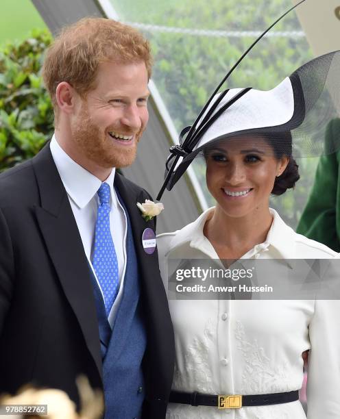 Prince Harry, Duke of Sussex and Meghan, Duchess of Sussex, making her Royal Ascot debut, attends day one of Royal Ascot at Ascot Racecourse on June...