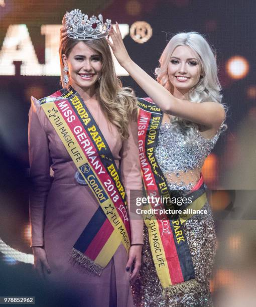 February 2018, Germany, Rust: Miss Germany 2018 Anahita Rehbein, also crowned Miss Baden-Wuerttemberg, is crowned on stage by Miss Germany 2017...