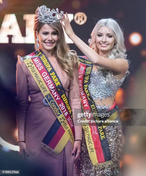 Dpatop - 24 February 2018, Germany, Rust: Miss Germany 2018 Anahita Rehbein, also crowned Miss Baden-Wuerttemberg, is crowned on stage by Miss...