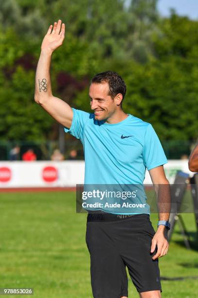 Renaud Lavillenie competes in pole vault during the meeting of Montreuil on June 19, 2018 in Montreuil, France.