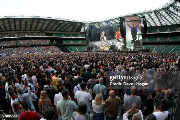 The Rolling Stones perform live on stage during the 'No Filter' tour at Twickenham Stadium on June 19, 2018 in London, England.