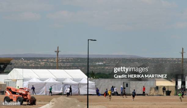 View of a temporary detention centre for illegal underage immigrants in Tornillo, Texas, US near the Mexico-US border, as seen from Valle de Juarez,...