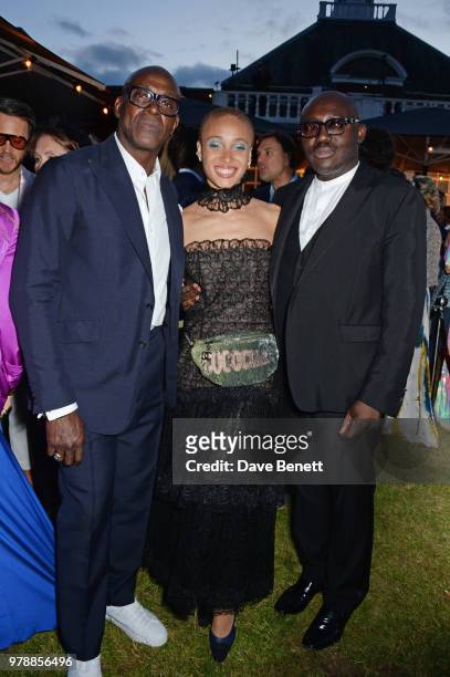 Charles Aboah, Adwoa Aboah and Edward Enninful attend the annual summer party in partnership with Chanel at The Serpentine Pavilion on June 19, 2018...