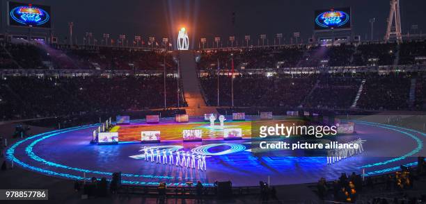 February 2018, South Korea, Pyeongchang: Olympics, Closing Ceremony, Olympic Stadium: A colourful show is staged for the closing ceremony. Photo:...