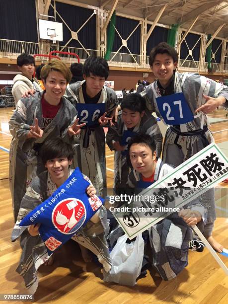 February 2018, Japan, Ito: The student of economy Kazuhiro Sugimoto and his team partake in the annual pillow fight. During the "national" pillow...